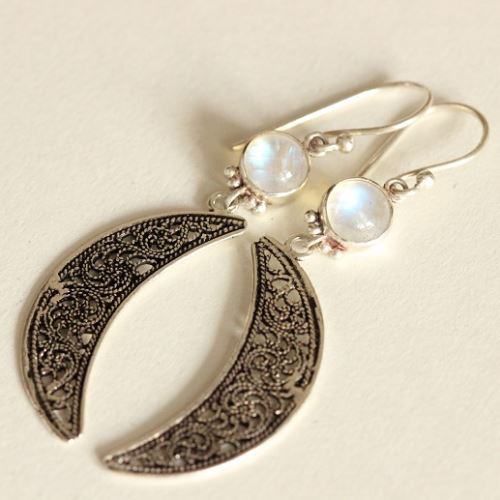 Rainbow Moonstone filigree artisan handmade silver Earrings
