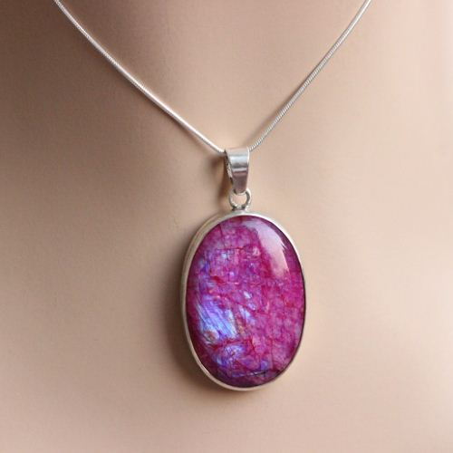 Rainbow Moonstone pendant, Pink oval pendant, Silver pendant 