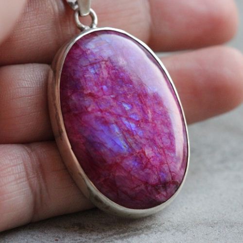 Rainbow Moonstone pendant, Pink oval pendant, Silver pendant 