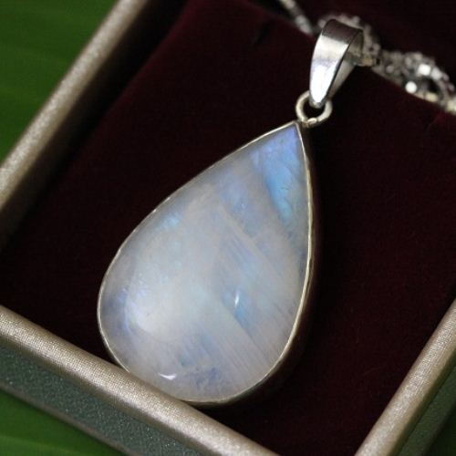 Rainbow Moonstone pendant necklace, Tear drop silver pendant