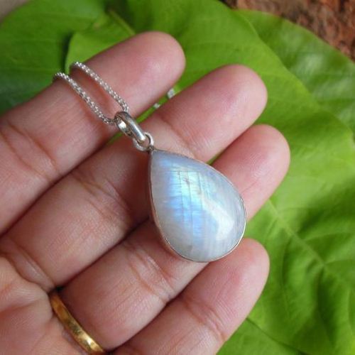 Rainbow Moonstone pendant necklace, Tear drop silver pendant