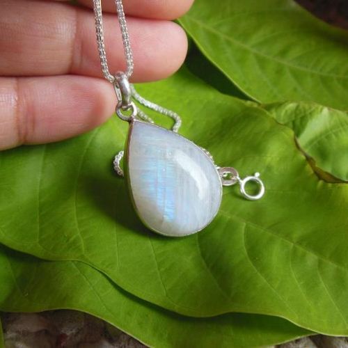 Rainbow Moonstone pendant necklace, Tear drop silver pendant