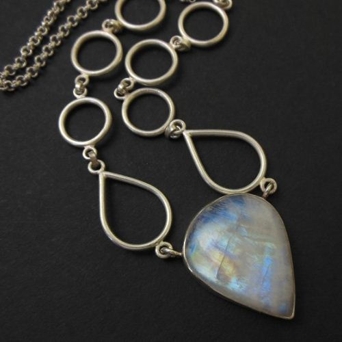 Rainbow Moonstone pendant necklace, Tear drop silver necklace