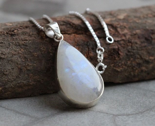 Rainbow Moonstone pendant necklace Tear