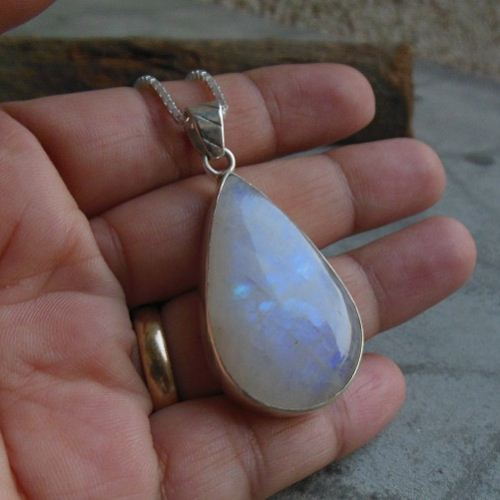 Rainbow Moonstone pendant necklace, Tear drop silver pendant