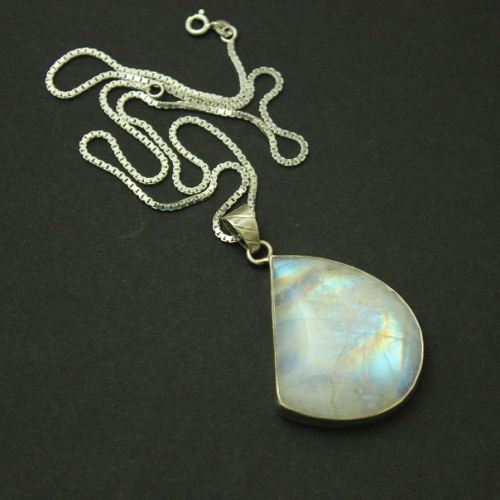 Rainbow Moonstone pendant necklace, Drop pendant, Silver pendant