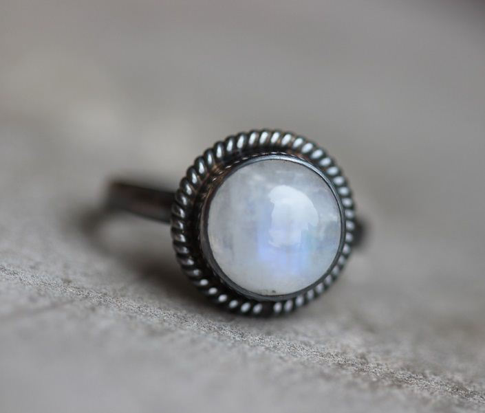 Rainbow Moonstone ring Oxidized ring
