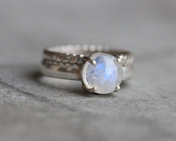 Rainbow Moonstone ring Prong set