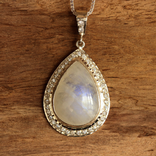 Rainbow Moonstone silver pendant  - Tear drop pendant -  Bezel pendant