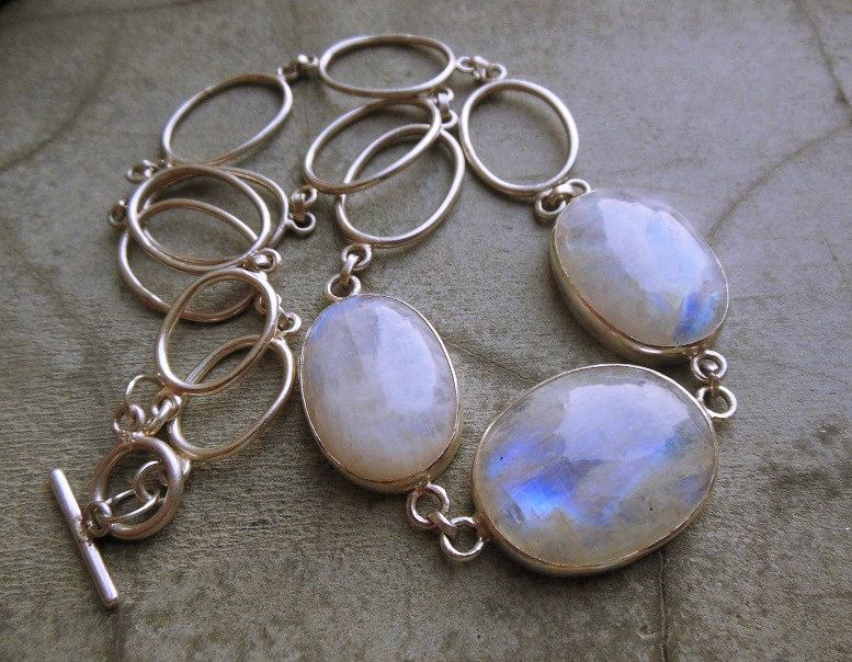 Rainbow moonstone statement necklace, Artisan silver jewelry