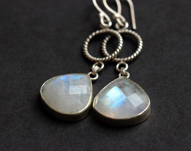 Rainbow moonstone earrings Bezel earrings