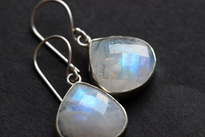 Rainbow moonstone earrings Bezel earrings