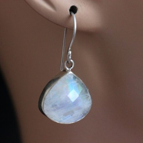 Rainbow moonstone silver earrings, Artisan Dangler earrings