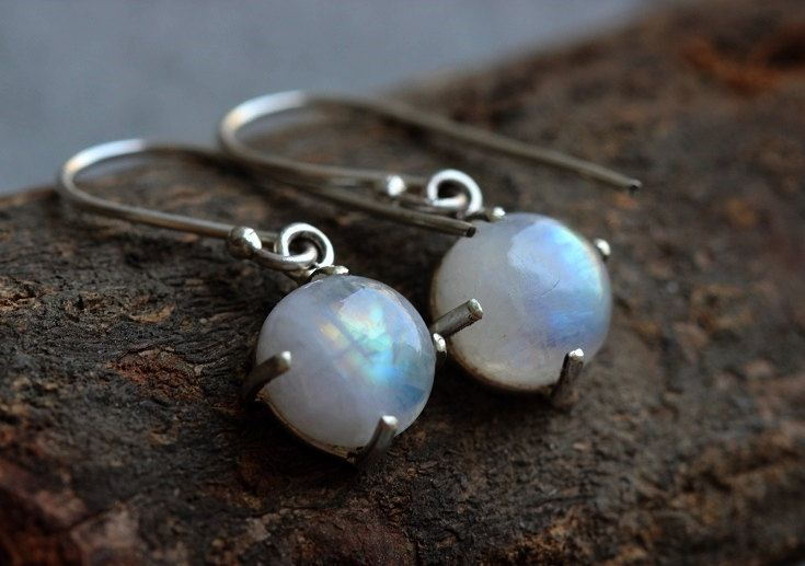 Rainbow moonstone earrings Prong set