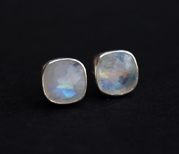 Rainbow moonstone earrings, Stud earrings, Moonstone silver studs