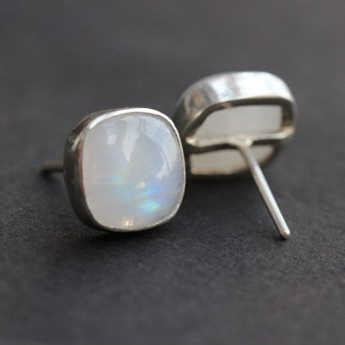 Rainbow moonstone earrings, Stud earrings, Moonstone silver studs