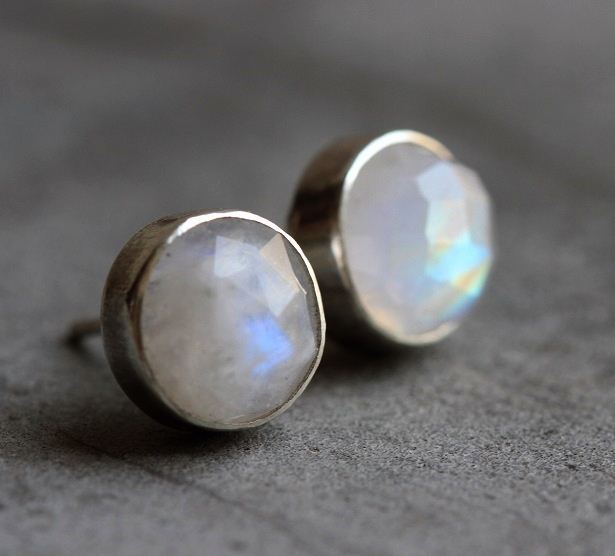 Rainbow moonstone earrings, 8mm round moonstone silver studs
