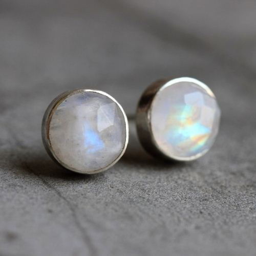 Rainbow moonstone earrings, 8mm round moonstone silver studs