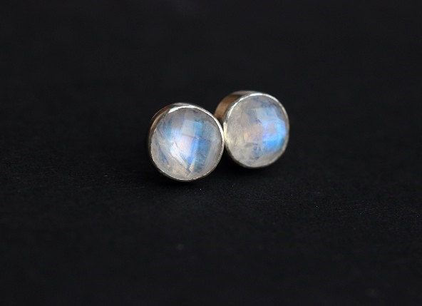 Rainbow moonstone stud earrings, Gift for her, Silver stud