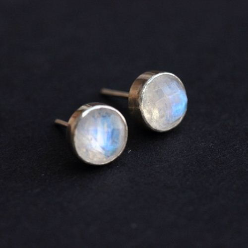 Rainbow moonstone stud earrings, Gift for her, Silver stud