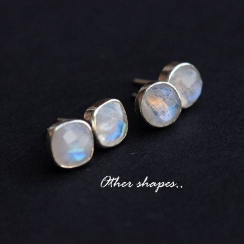 Rainbow moonstone stud earrings, Gift for her, Silver stud