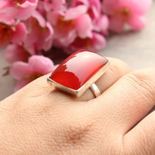 Rectangle ring, Carnelian ring, Carnelian sterling silver jewelry