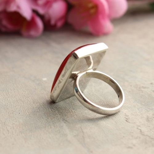 Rectangle ring, Carnelian ring, Carnelian sterling silver jewelry