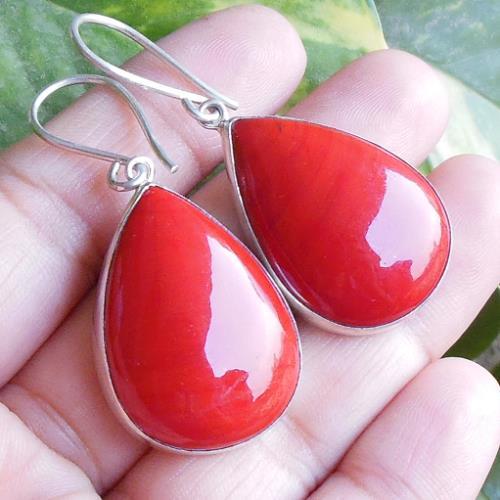 Red Coral Jewelry Sets, Red coral silver pendant earrings set