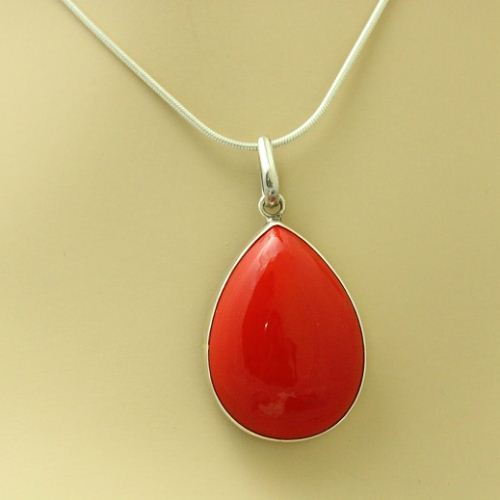Red Coral Pendant - Coral silver Jewelry - Coral pendant necklace