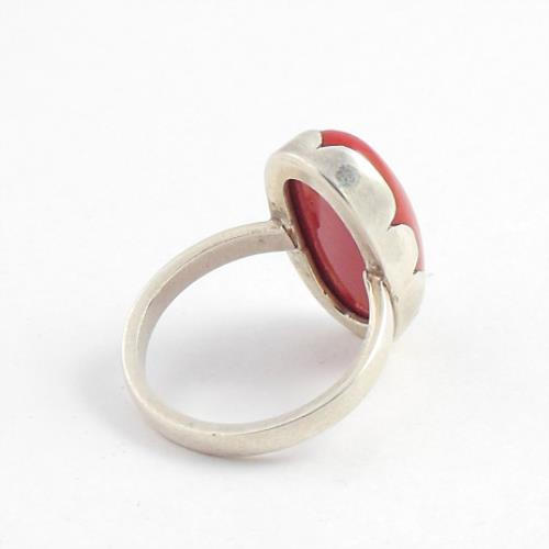 Red Coral Ring, One of a kind rings, Oval cabochon silver ring