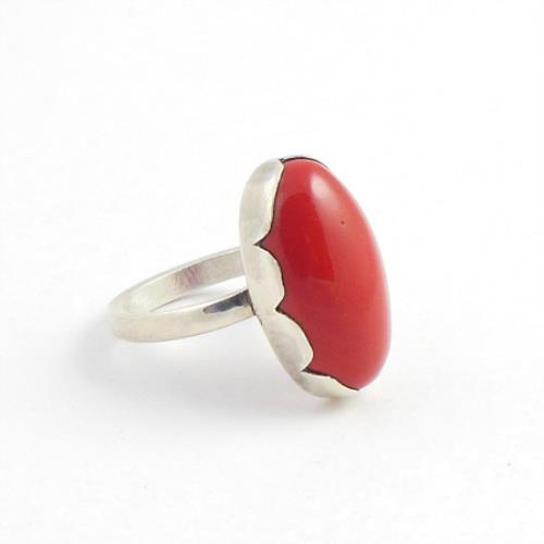 Red Coral Ring, One of a kind rings, Oval cabochon silver ring