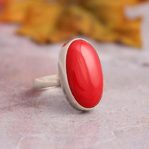 Red Coral Ring Oval ring