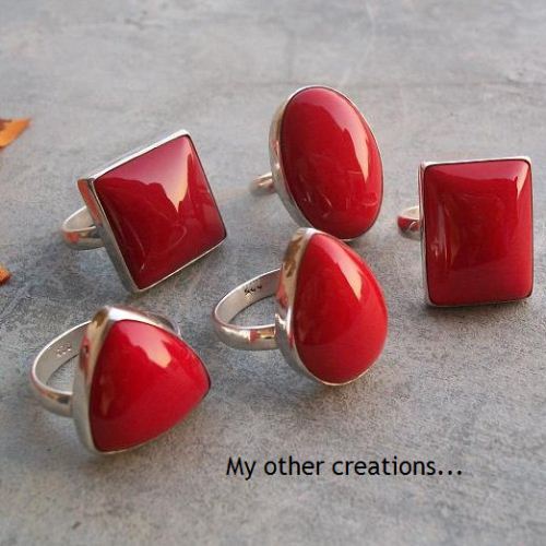 Red Coral Ring, Square ring, Silver red gemstone ring
