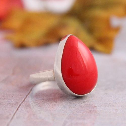 Red Coral Ring Sterling silver
