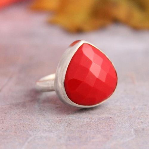 Red Coral Ring Triangle ring