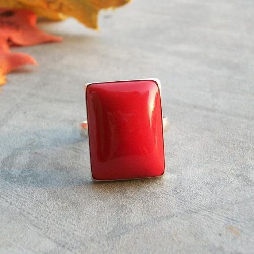 Red Coral Ring, Valentine red ring, Artisan red coral silver ring