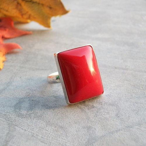 Red Coral Ring, Valentine red ring, Artisan red coral silver ring