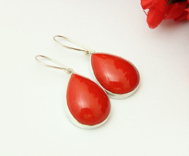 Red Coral earrings Coral dangle