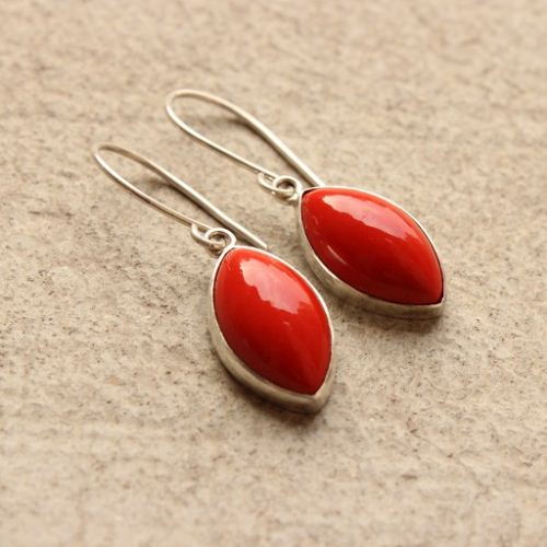 Red Coral earrings Sterling silver