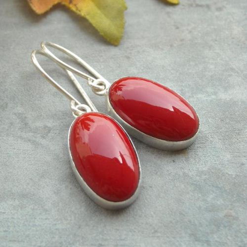 Red Coral earrings sterling silver