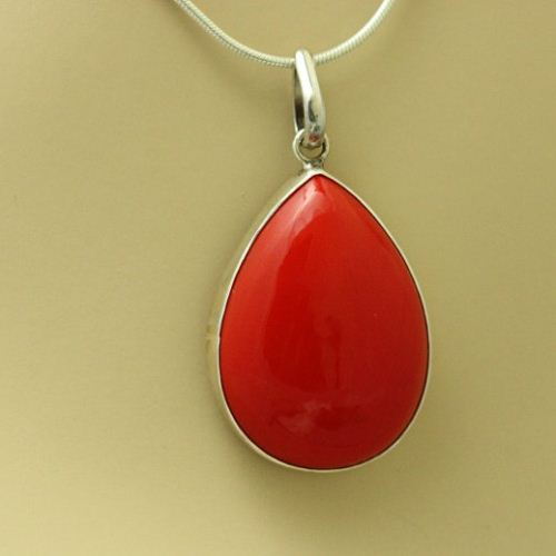 Red Coral pendant, Drop pendant, Handmade silver pendant chain
