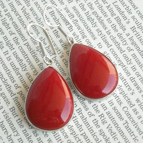 Red Coral set, Coral Jewelry, Silver pendant earrings set