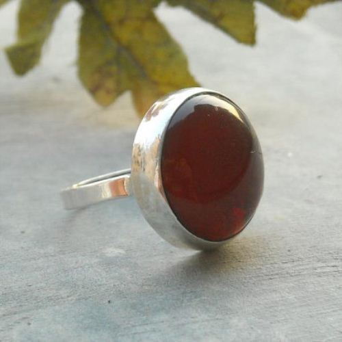 Red carnelian ring - Sterling carnelian jewelry - Silver round ring