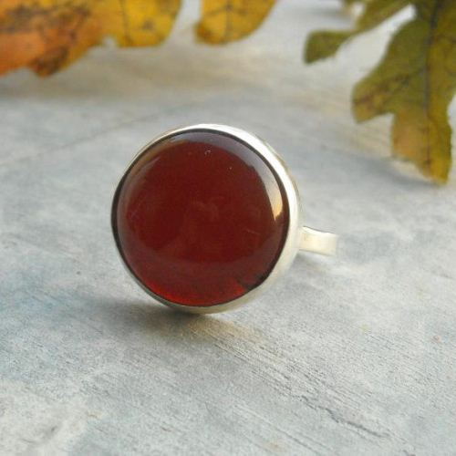 Red carnelian ring - Sterling carnelian jewelry - Silver round ring