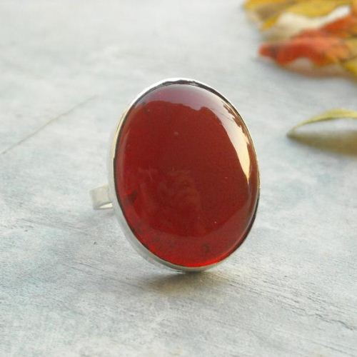 Red cocktail ring, Sterling silver oval carnelian ring jewelry