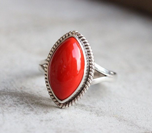 Red coral Ring Artisan Bezel