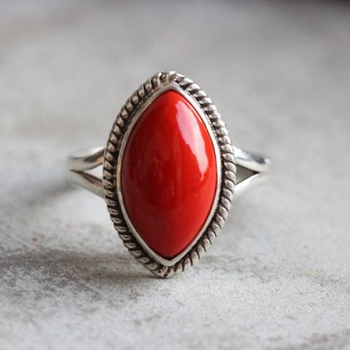 Red coral Ring, Artisan silver ring, Gemstone silver ring