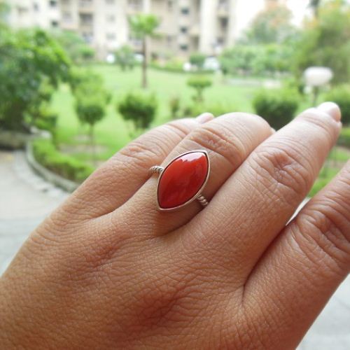 Red coral Ring, Artisan ring, Gemstone sterling silver ring