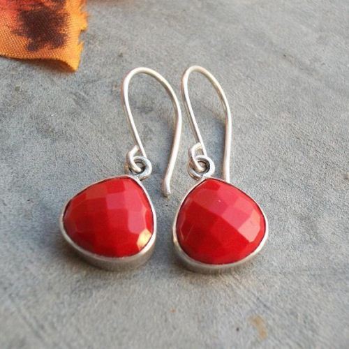 Red coral earrings - Coral silver earrings - Coral dangle earrings