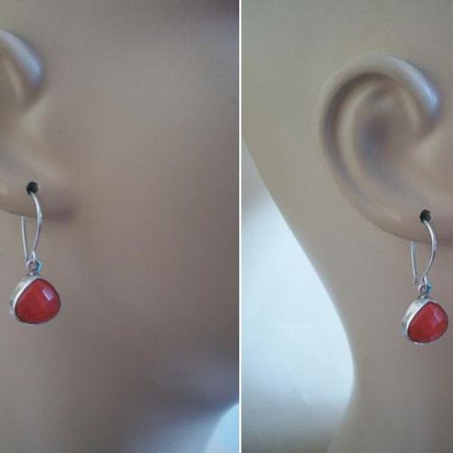Red coral earrings - Coral silver earrings - Coral dangle earrings